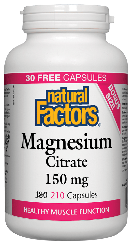 Natural Factors Magnesium Citrate 150mg 210 Vegetarian Capsules