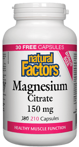 Natural Factors Magnesium Citrate 150mg 210 Vegetarian Capsules