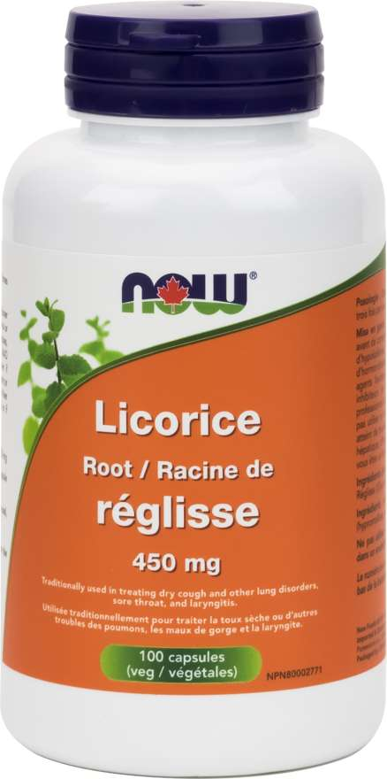 NOW Licorice Root 450mg 100 Vegetable Capsules