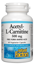 Load image into Gallery viewer, Natural Factors A-L-Carnitine 500mg 60 Vegetarian Capsules
