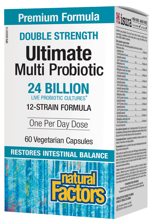 Natural Factors Double Strength Ultimate Multi Probiotic 24 Billion Live Probiotic Cultures 60 Vegetarian Capsules