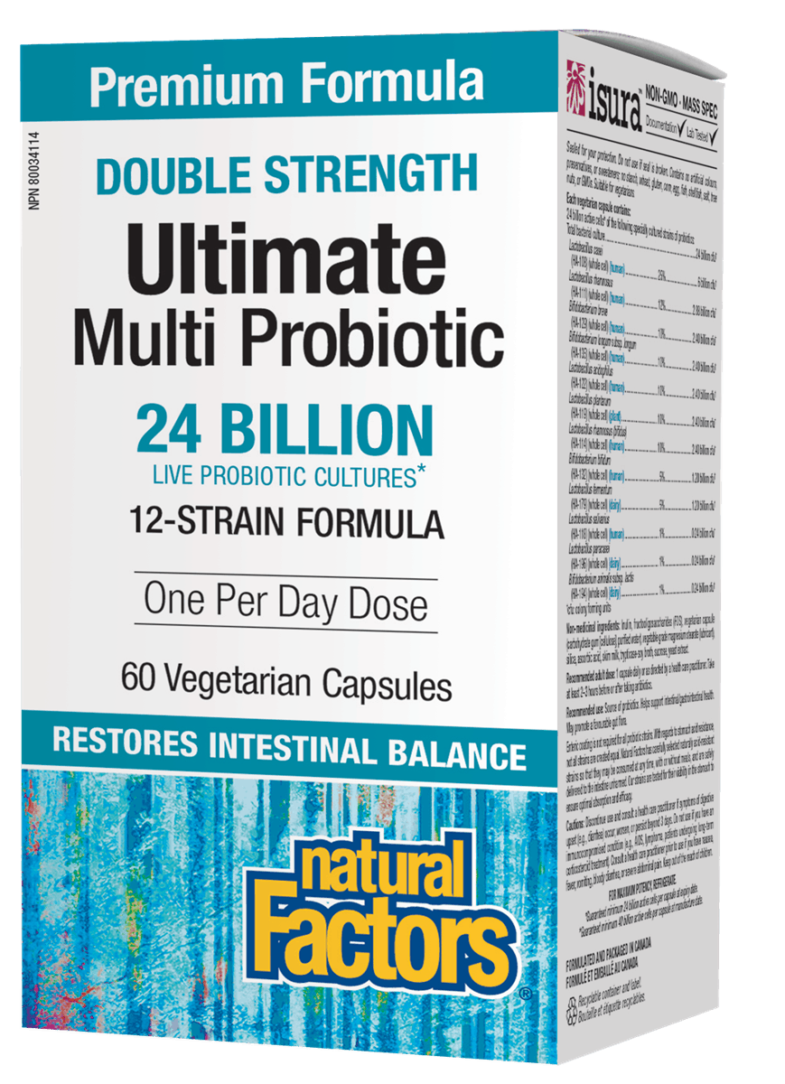 Natural Factors Double Strength Ultimate Multi Probiotic 24 Billion Live Probiotic Cultures 60 Vegetarian Capsules
