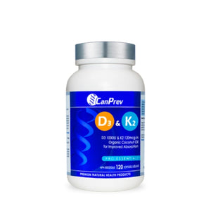 CanPrev D3 and K2 in Organic Coconut OIl 120 Softgels