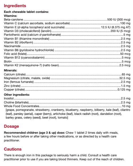 Natural Factors Big Friends Chewable Multivitamin and Minerals Jungle Berry Flavour 60 Chewable Tablets