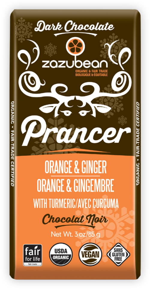 Zazubean Organic Prancer Dark Chocolate with Orange and Ginger 85g