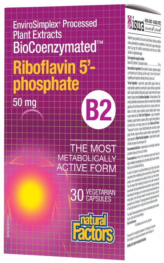 Natural Factors BioCoenzymated B2 Riboflavin 5-phosphate 50 mg 30 Vegetarian Capsules