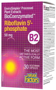 Natural Factors BioCoenzymated B2 Riboflavin 5-phosphate 50 mg 30 Vegetarian Capsules