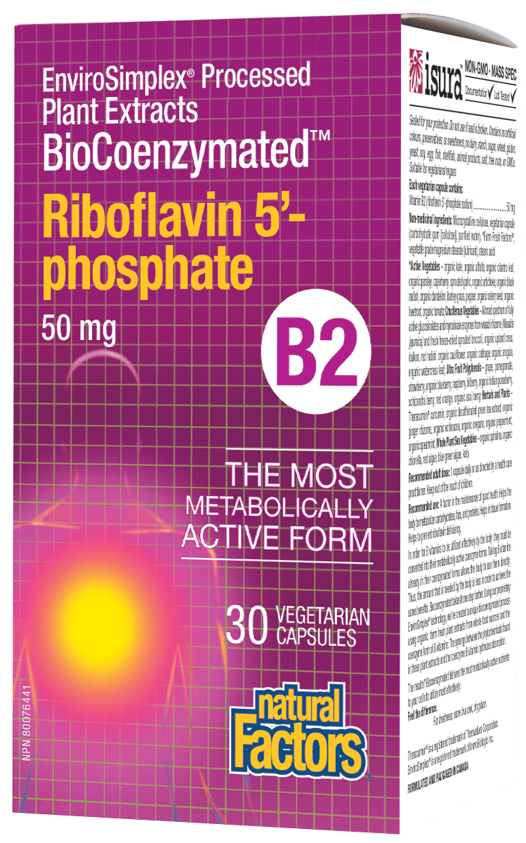Natural Factors BioCoenzymated B2 Riboflavin 5-phosphate 50 mg 30 Vegetarian Capsules