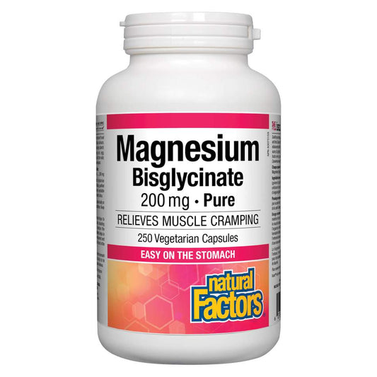 Natural Factors Magnesium Bisglycinate 200mg 250 Vegetarian Capsules